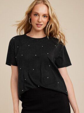 edgely Rhinestone Embellished Crew Neck Tee Women's Plus Size 1X Comfy Eclectic